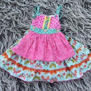 OLIVE MAE Apron Dress Size 2T Butterfly Knot Dress HandMade In USA.